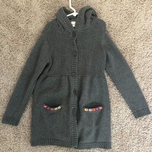 Girl's Hanna Andersson Hooded Button Down Long Cardigan Gray Size 130 or 8